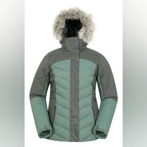 Mountain Warehouse Snow Coat Gray Green Fur Hooded Jacket Women's Size 8 Ski